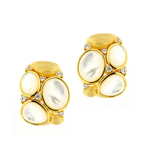 Orecchini in argento con cabochon di madreperla e zirconi