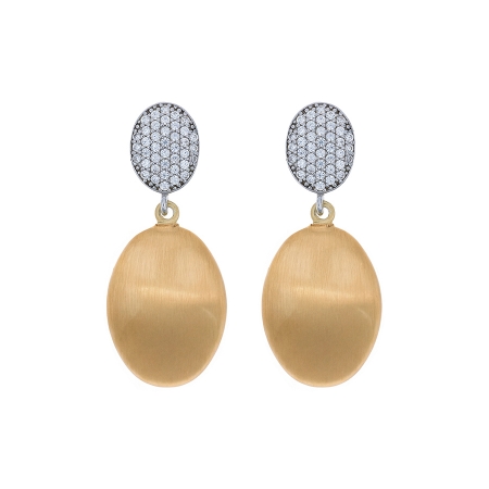 Orecchini in argento con zirconi e pendente ovale satinato