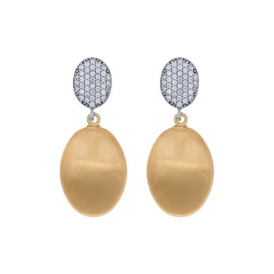 Orecchini in argento con zirconi e pendente ovale satinato