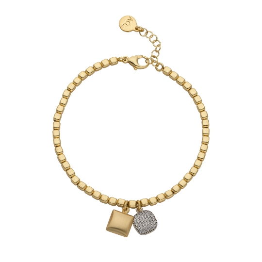 Bracciale con cubetti in argento e charms squadrati satinato e con zirconi