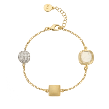 Bracciale in argento con saponette in zirconi e madreperla squadrata