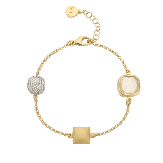Bracciale in argento con saponette in zirconi e madreperla squadrata