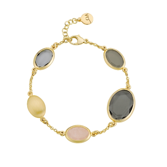 Bracciale in argento con pietre grigie e quarzo rosa